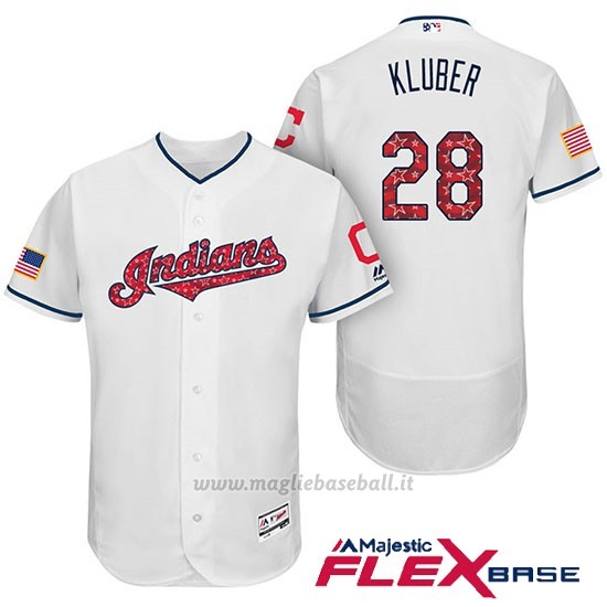 Maglia Baseball Uomo Cleveland Indians 2017 Estrellas y Rayas Corey Kluber Bianco Flex Base